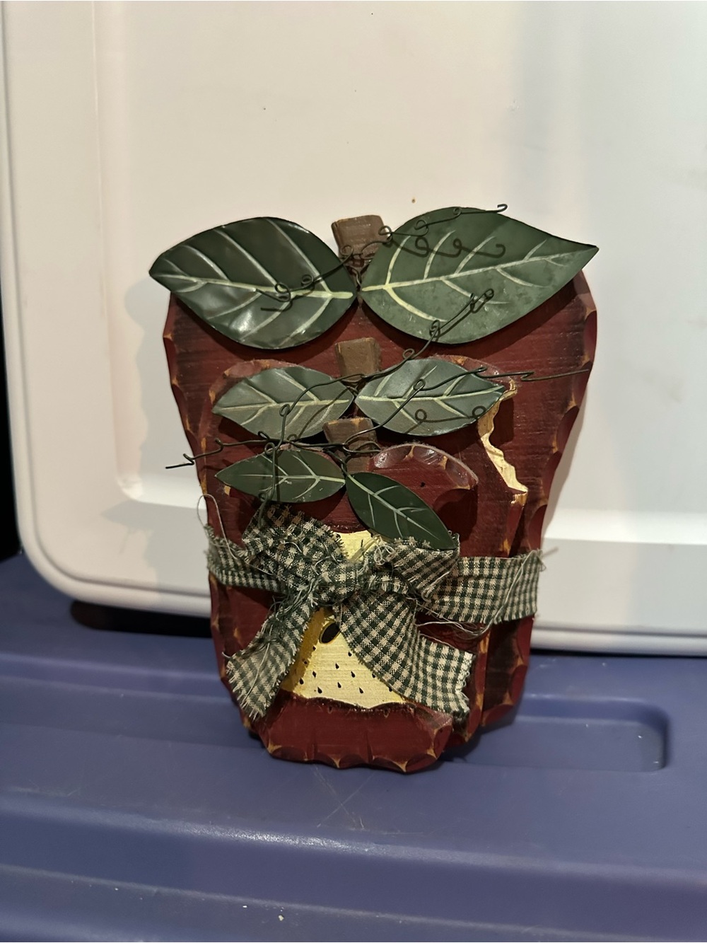 Rustic Wooden Apple Wall Decor with Green Leaves